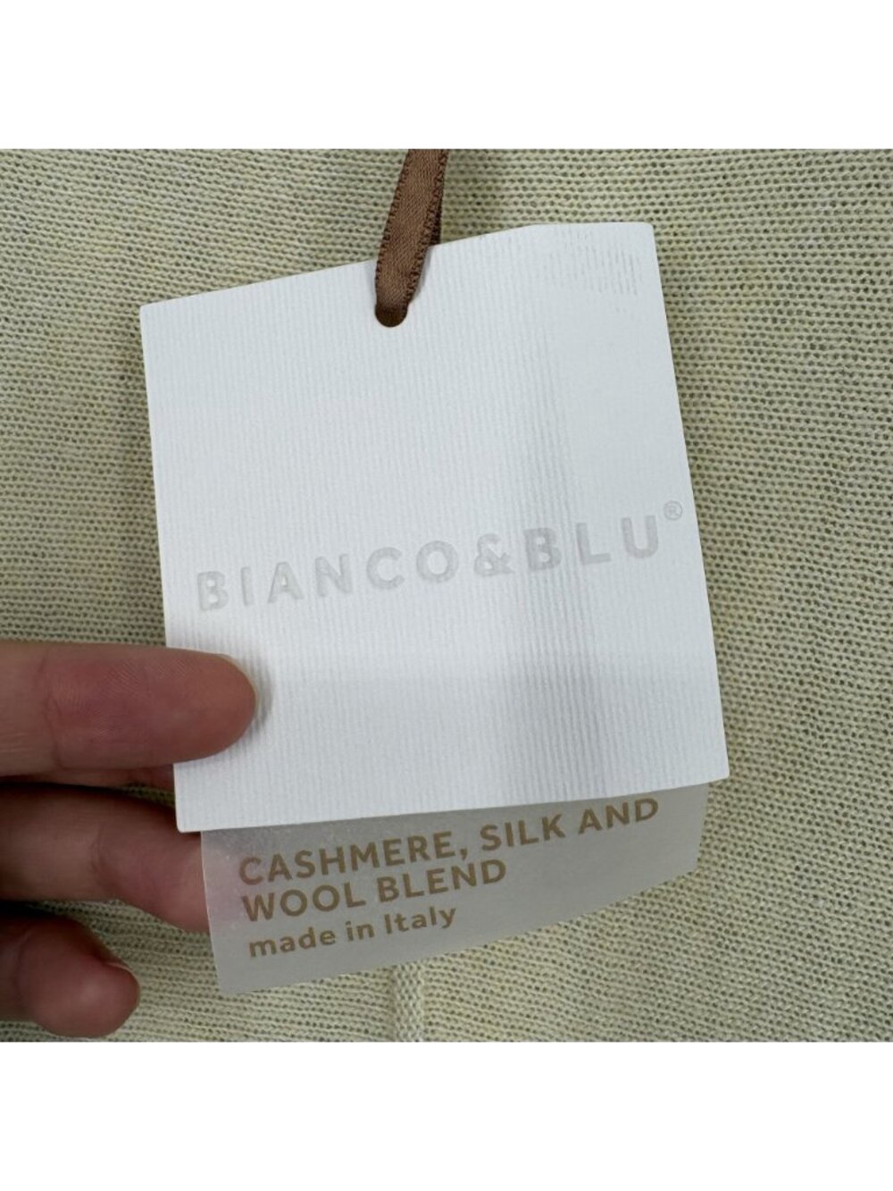 NWT Bianco & Blu Cashmere Silk Wool Blend Boat Neck Sweater Yellow XL Italy - Picture 6 of 8